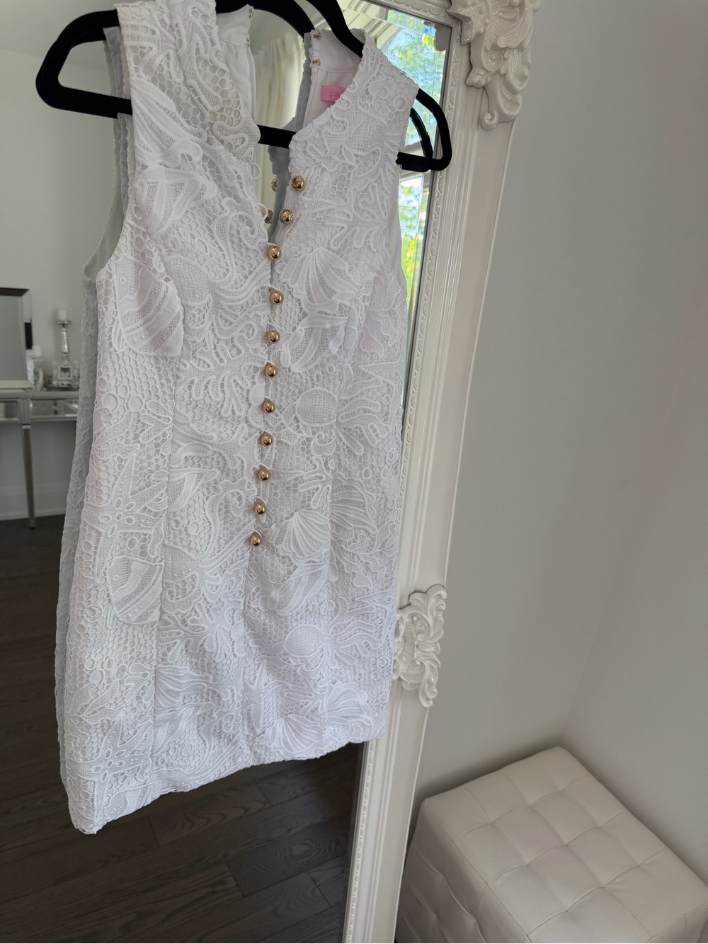 Lilly Pulitzer White Lace Mini Dress with Gold Buttons